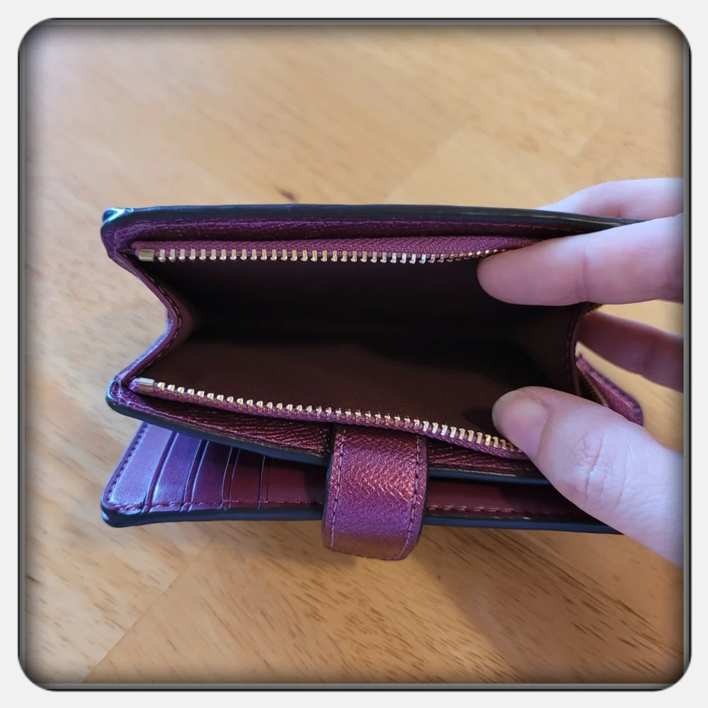 EUC Coach Brown Metallic Berry Medium Corner Zip Wallet
